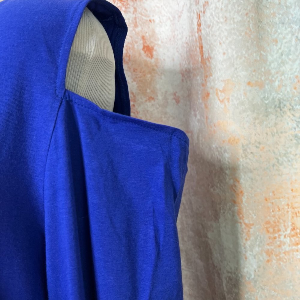 📌The Pyramid Collection Royal Blue Cold Shoulder Waterfall Front Top - Picture 4 of 15